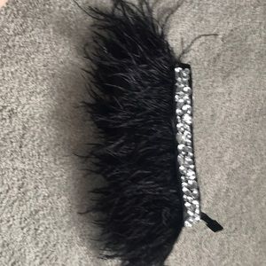 New furry black clutch bag with detachable chain